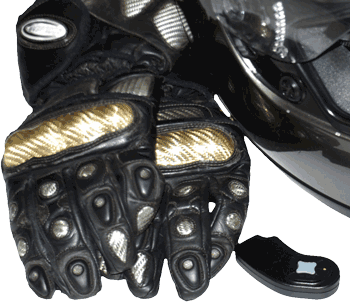 Black Box Data Logger, helmet and gloves